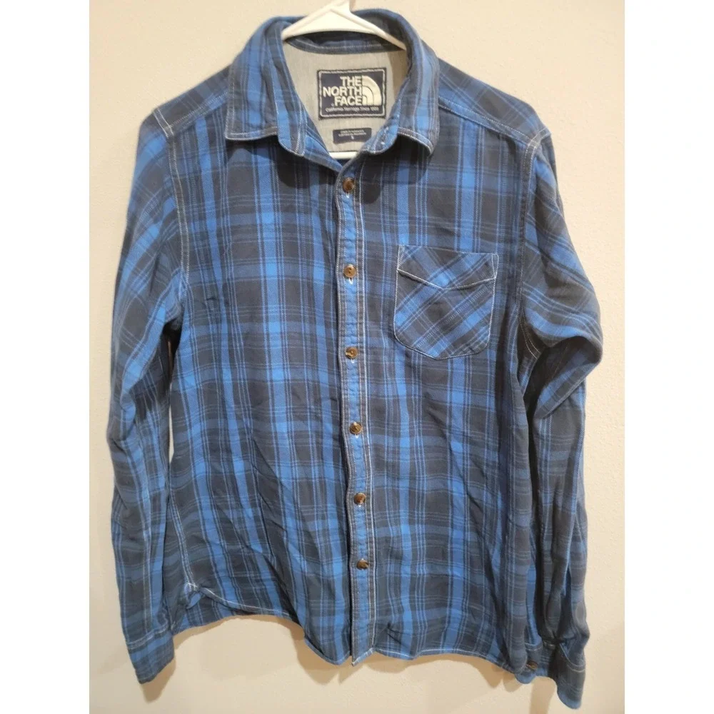 The North Face Shirt Mens S Blue Flannel Classic Long‎ Sleeve Casual Vintage